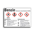 Hazardous substance labels Gasoline according to GHS