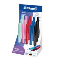 Tintenroller Pelikan Tintenroller Twist Display mit 15 Stück , Ausführung Mine: Rundspitze, mittel, blau, Mine auswechselbar, sortiert, Display mit 15 Twist Tintenrollern