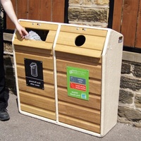 Double Timber Fronted Recycling Unit - 196 Litre - Textured Finish painted in Sandstone - Light Oak