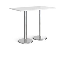Pisa rectangular poseur table with round chrome bases 1400mm x 800mm - white