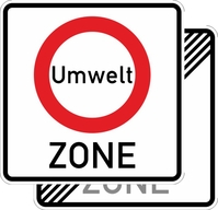 Verkehrszeichen VZ 270.1-40 Verkehrsverbotszone zur Verminderung schädlicher, Luftverunreinigungen in einer Zone, doppelseitig 840 x 840, 3mm flach, RA 2