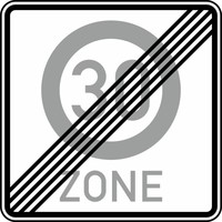 Verkehrszeichen VZ 274.2 Ende einer Tempo 30-Zone, 600 x 600, Alform, RA 1