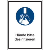 Gebotszeichen Kombischild "Hände desinfizieren" [GBP28], Folie (0,1 mm), 130 x 185 mm, Bewährte Praxis, selbstklebend