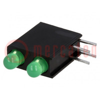 LED; in housing; green; 3mm; No.of diodes: 2; 20mA; 40°; 2.2÷2.5V