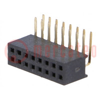 Socket; pin strips; female; PIN: 18; angled 90°; 1.27mm; THT; 2x9