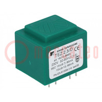 Transformer: encapsulated; 2.5VA; 230VAC; 15V; 15V; 83.3mA; 83.3mA