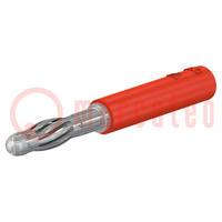 Plug; 4mm banana; 30A; 30VAC; 60VDC; red; non-insulated; brass