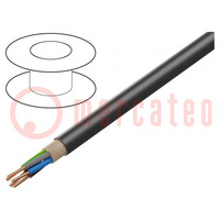 Cable; NYY; 5x2,5mm2; redondo; hilo; Cu; PVC; negro; 600V,1kV