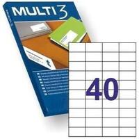 MULTI-3 ETIQUETAS ADHESIVAS 52,5X29,7MM INKJET/LÁSER C/RECTOS 40 X 100H BLANCO