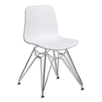 PAPERFLOW Lot de 2 chaises UXSTEEL en polypropylène, pied chromé, assise blanche, H79xL49,5xP50,5 cm
