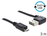 Anschlusskabel USB 2.0 EASY Stecker A an micro Stecker B, gewinkelt, schwarz, 3m, Delock® [83384]