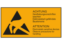 Warnschild, ESD-Logo mit Warnhinweis, (L x B) 37 x 74 mm, Kunststoff, 083.95-9-3