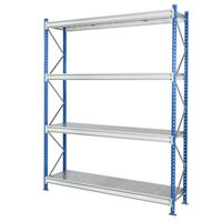 Heavy duty wide span shelving with steel shelf panels
