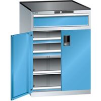 Drawer cupboard with hinged doors