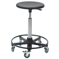PU Moulded roller stools, steel base with footring - height adjustment 370-500mm