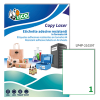 Etichette adesive LP4P - in poliestere - laser - permanenti - 210 x 297 mm - 1 et/fg - 70 fogli - bianco - Tico