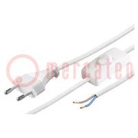Cable; 2x0,75mm2; CEE 7/16 (C) enchufe,cables; PVC; 2,5m; blanco