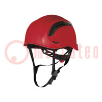 Beschermende helm; regelbaar,geventileerd,met 3-punts kinriem