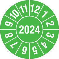Prüfplakette, Jahresplakette mit 4-stelliger Jahreszahl, 1000 Stk/Rolle, 1,5 cm Version: 2024 - Prüfjahr: 24, grün/weiß