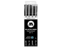 Blackliner 4er Etui Set 3, schwarz, je 1 Chisel, Round, Calligraphy, Brush S