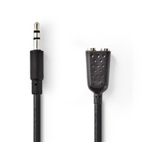 3,5mm (m) - 2x 3,5mm Stereo Jack (v) Splitter Adapter met 0,2 meter Kabel - Zwart