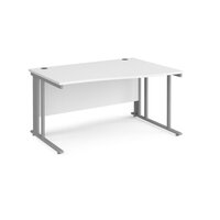 Maestro 25 right hand wave desk 1400mm wide - silver cable managed leg frame, white top