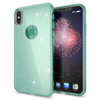 NALIA Glitzer Hülle für iPhone X XS, Slim 3in1 Handy Schutz Case Back Cover Etui Mint-Grün