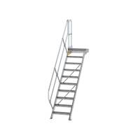 Treppe mit Plattform 45° Stufenbreite 600 mm, 10 Stufen, Aluminium geriffelt