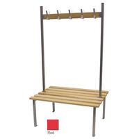 Classic duo changing room bench with red frame, 2500mm wide