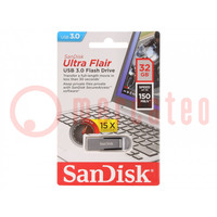 Pendrive; USB 3.0; 32GB; R: 150MB/s; USB A; ULTRA FLAIR; schwarz