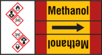 Rohrmarkierungsband mit Gefahrenpiktogramm - Methanol, Rot/Gelb, 6.5 x 12.7 cm