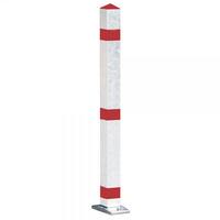 Stahl-Absperrpfosten rot/weiß umlegbar auf Bodenplatte , Vierkantpfosten: 70 x 70 mm, Profilzylinderschloss