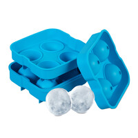 Relaxdays Eiswürfelform, 2er Set, wiederverwendbar, aus Silikon, 4,5 cm Kugeln, 4 einzelne Eiskugeln, Eisgießform, blau