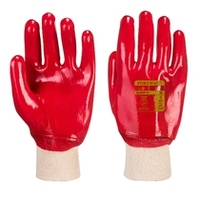 Portwest A400 Red PVC Fully Coated Knitted Wrist Gloves - Size 9/LARGE