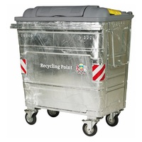 1280 Litre Galvanised Steel Wheeled Recycling Waste Container - Galvanised Unpainted Finish - Blue