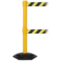 WeatherMaster 250 Heavy Duty Twin Retractable Belt Barrier - 3.4m Belts with Warning Message - Red - Cleaning in Process - Yellow belt