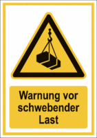 Kombischild - Warnung vor schwebender Last, Gelb/Schwarz, 18.5 x 13.1 cm, Folie