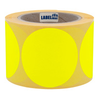 Markierungspunkte Ø 75 mm, leuchtgelb, 500 runde Etiketten auf 1 Rolle/n, 3 Zoll (76,2 mm) Kern, Papierpunkte permanent, Verschlussetiketten