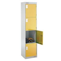 Coloured door lockers with standard top, 4 yellow doors, 300 x 300mm