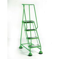 Mobile platform steps with cup feet and full handrail 4 tread in green