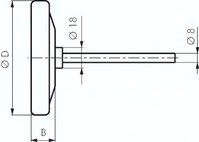 Zeichnung: Bimetallthermometer waagerecht ohne Schutzrohr, 18 mm Bund