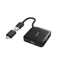 Hama 4 port USB 3.2 Gen1 5 Gbit/s hub + USB-C adapter fekete (00200116)