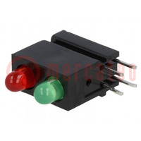 LED; dans un boîtier; rouge/vert; 3mm; Nb.de diodes: 2; 20mA