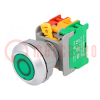 Switch: push-button; 30mm; Stabl.pos: 2; NC + NO; green; IP65; PFL30