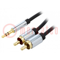 Cable; Jack 3.5mm 3pin plug,RCA plug x2; 10m; black; PVC