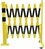 Sperrpfosten 70 x 70 mm gelb-schwarz zum aufdübeln mit Scherengitter gelb-schwarz Flachstahl 40 x 5 mm, Breite 4000 mm