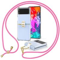NALIA Clear Cover with Chain compatible with Samsung Galaxy Z Flip4 Case, Transparent Necklace Phonecase with Ring & Adjustable Strap, Anti-Yellow Hard Back & Silicone Frame Pink