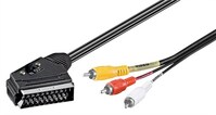 Adapterkabel, Scart zu Composite Audio Video, IN/OUT, 3 m, Schwarz - Scart-Stecker (21-Pin) > 3x Cin