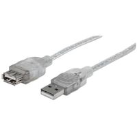 Hi-Speed USB 2.0 USB-A to USB-A Extension Cable, 3m, Male to Female, 480 Mbps (USB 2.0), Translucent Silver, Polybag, 3