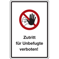 Zutritt für Unbefugte verboten!, rot / schwarz, Alu, 400 x 600 x 2 mm